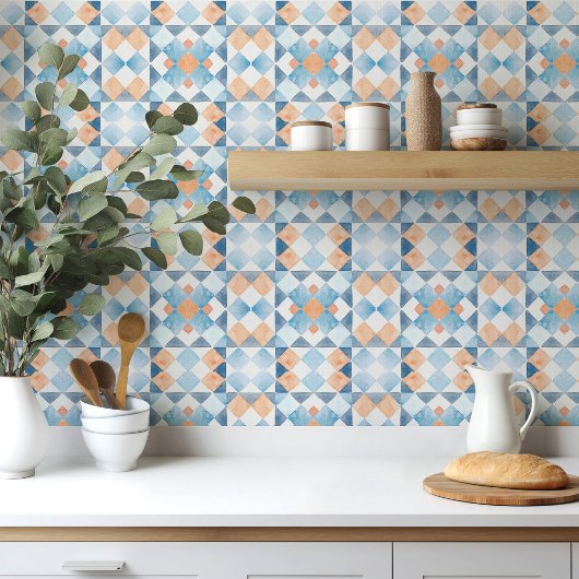 Moroccan style tile geometric orange blue summer タイル