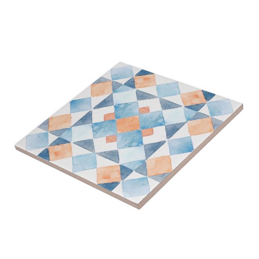 Moroccan style tile geometric orange blue summer タイル (側面)
