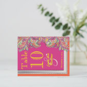 Moroccan Tangerine & Fuchsia Wedding Table Number ポストカード (スタンド正面)