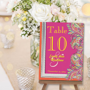 Moroccan Tangerine & Fuchsia Wedding Table Number ポストカード