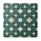 Moroccan Teal and Gold Islamic Geometric Seamless  タイル (正面)