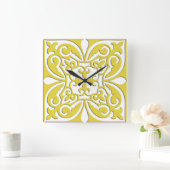 Moroccan tile - mustard yellow and white スクエア壁時計 (ホーム)