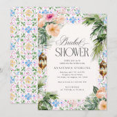 Moroccan Tile Palm Tree & Hibiscus Bridal Shower  招待状 (正面/裏面)