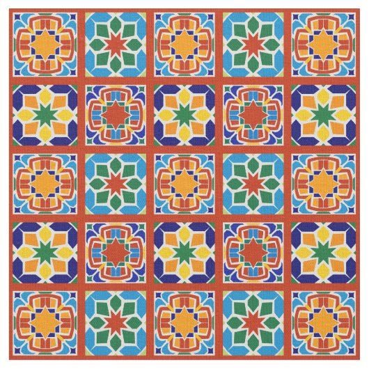 Moroccan Tile Pattern Fabric Quilting Sewing ファブリック (クローズアップ)