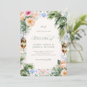 Moroccan Tile Tropical Hibiscus Wedding 招待状 (スタンド正面)