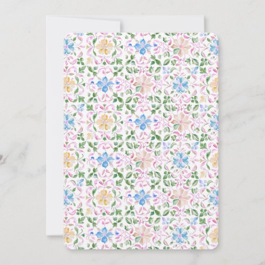 Moroccan Tile Tropical Hibiscus Wedding 招待状 (裏面)