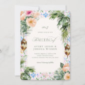 Moroccan Tile Tropical Hibiscus Wedding 招待状 (正面)