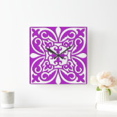 Moroccan tile - violet purple and white スクエア壁時計 (ホーム)