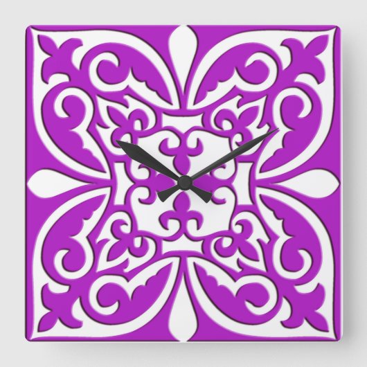 Moroccan tile - violet purple and white スクエア壁時計 (正面)