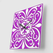 Moroccan tile - violet purple and white スクエア壁時計 (傾斜)