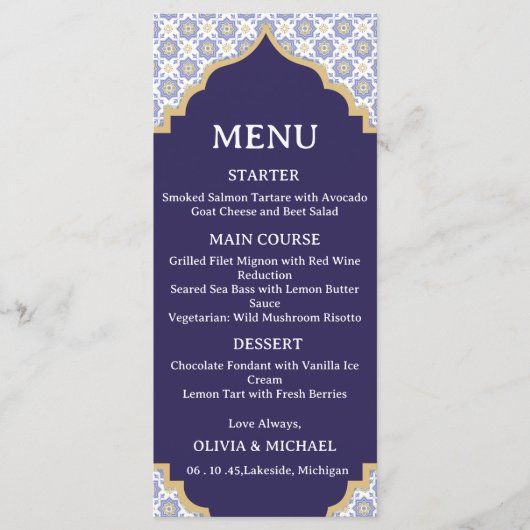 Moroccan Tile Wedding Menu Card メニュー (正面)