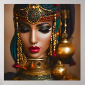 Moroccan Woman Rustic red Gold green jewellery ポスター (正面)