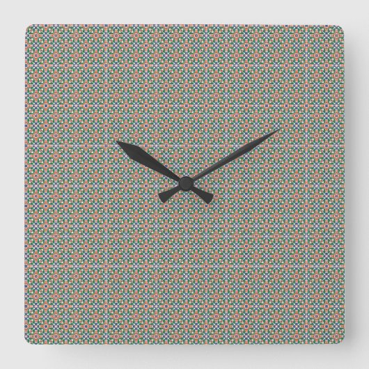 Moroccan Zellige Pattern Ornate Wall Clock スクエア壁時計 (正面)