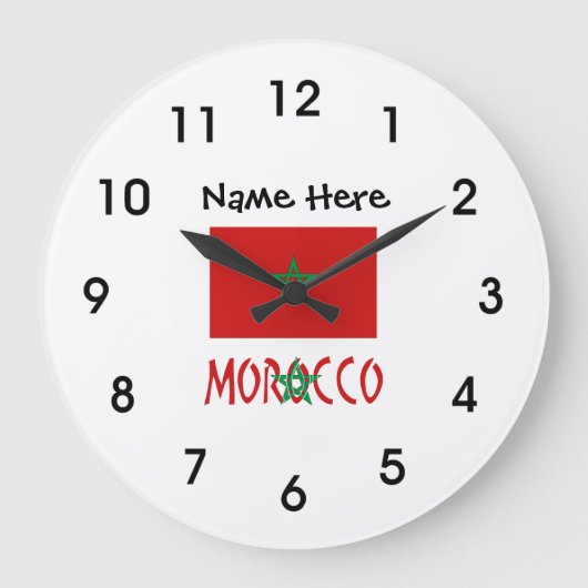 Morocco and Moroccan Flag with Your Name ラージ壁時計 (正面)