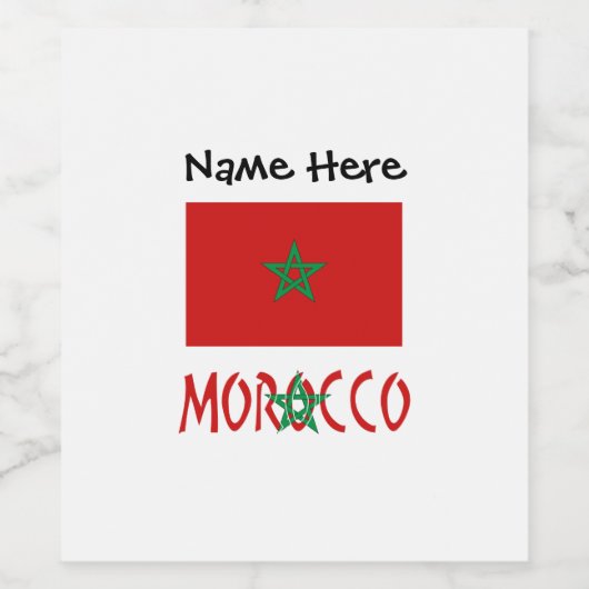Morocco and Moroccan Flag with Your Name ワインラベル (シングルラベル)