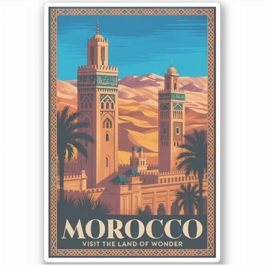 Morocco Desert Illustration Travel Art Vintage シール (正面)
