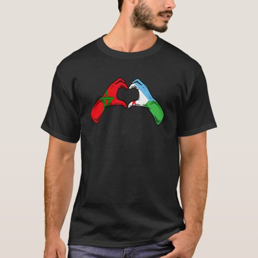 Morocco Djibouti Flag - Moroccan Djiboutian Heart Tシャツ (正面)
