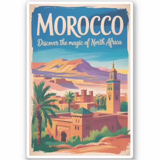 Morocco Illustration Travel Art Vintage シール (正面)