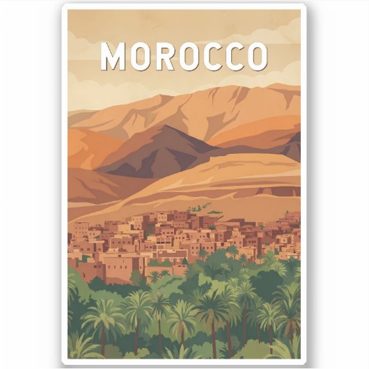 Morocco Illustration Travel Art Vintage シール (正面)