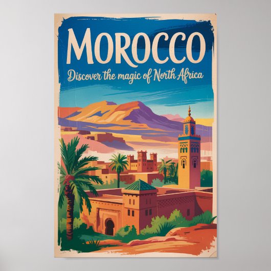 Morocco Illustration Travel Art Vintage ポスター (正面)