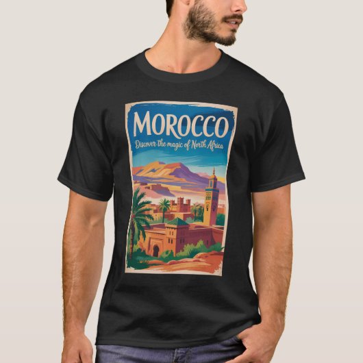 Morocco Illustration Travel Art Vintage Tシャツ (正面)