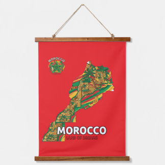 Morocco Land of Dreams Map Wood Wall Tapestry 吊り下げ型タペストリー