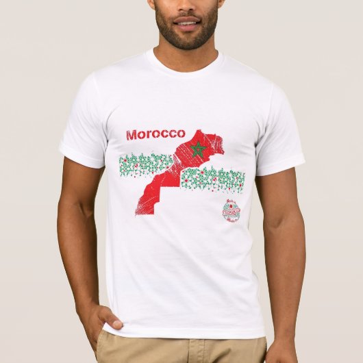 Morocco Map Art – Red & Green Moroccan Tシャツ (正面)
