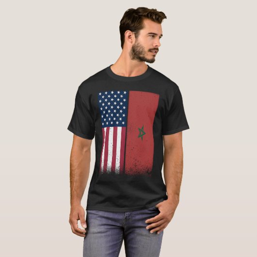 Morocco  Moroccan American Flags Proud USA Morocco Tシャツ (正面フル)