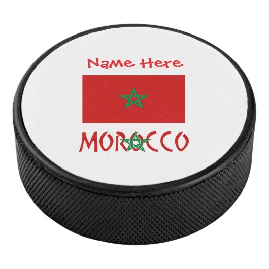 Morocco Moroccan Flag Red Personalized Name アイスホッケーパック (3/4)