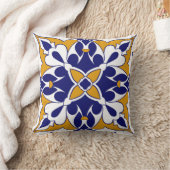 Morocco Square Tile Yellow Blue Bohemian Pattern クッション (ブランケット)