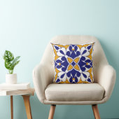 Morocco Square Tile Yellow Blue Bohemian Pattern クッション (椅子)