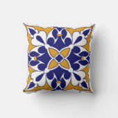 Morocco Square Tile Yellow Blue Bohemian Pattern クッション (正面)