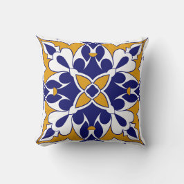Morocco Square Tile Yellow Blue Bohemian Pattern クッション