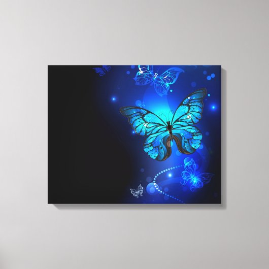 Morpho Butterfly in the Dark Background キャンバスプリント (正面)