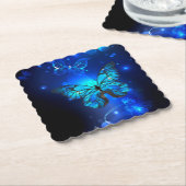 Morpho Butterfly in the Dark Background ペーパーコースター (アングル)