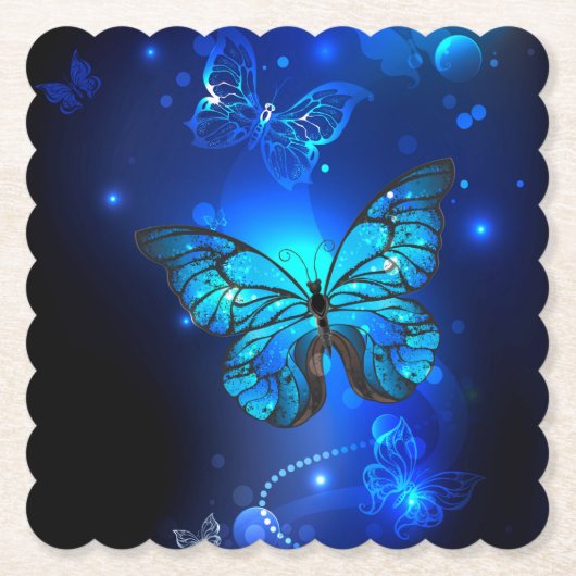 Morpho Butterfly in the Dark Background ペーパーコースター (正面)