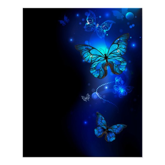Morpho Butterfly in the Dark Background ポスター (正面)