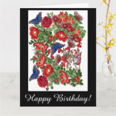 Morpho Butterfly Roses Flowers Big Birthday Card カード (黄色い花)