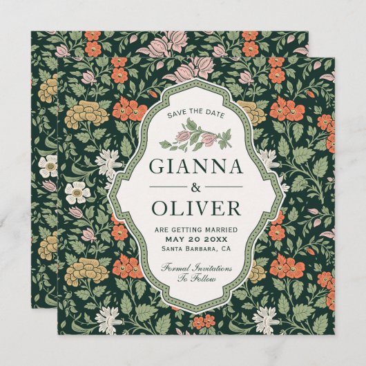 Morrisフローラ庭園の結婚式日付カードの保存 招待状 (正面/裏面)