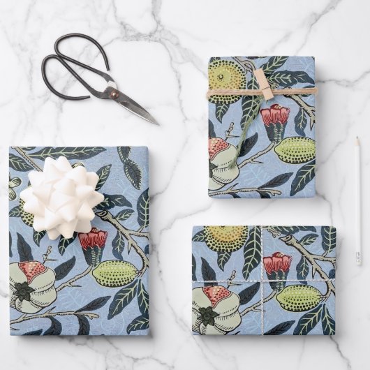 Morris Blue Background Antique Pomegrana Pattern ラッピングペーパーシート (正面)
