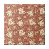 Morris Inspired Victorian Red Lily Floral Textile タイル (正面)