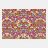 Morris Red Background Strawberry Thief Pattern ラッピングペーパーシート (正面3)