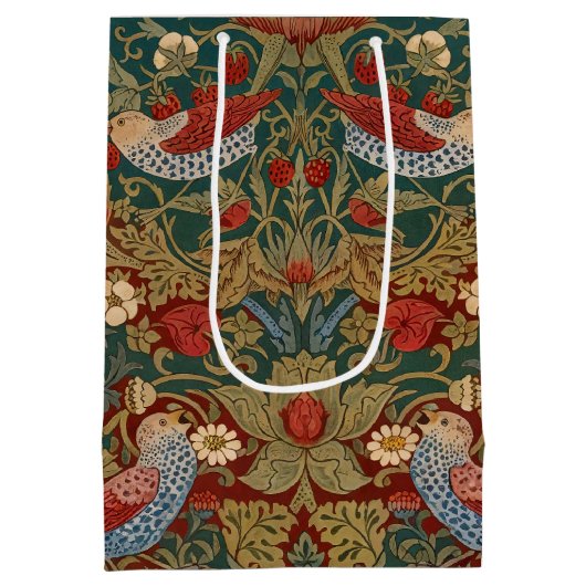 Morris - Strawberry Thief #2 Floral Pattern ミディアムペーパーバッグ (裏面)