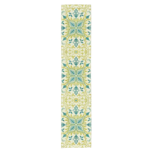 Morris Yellow Turquoise Vine & Flower Pattern ショートテーブルランナー (正面)