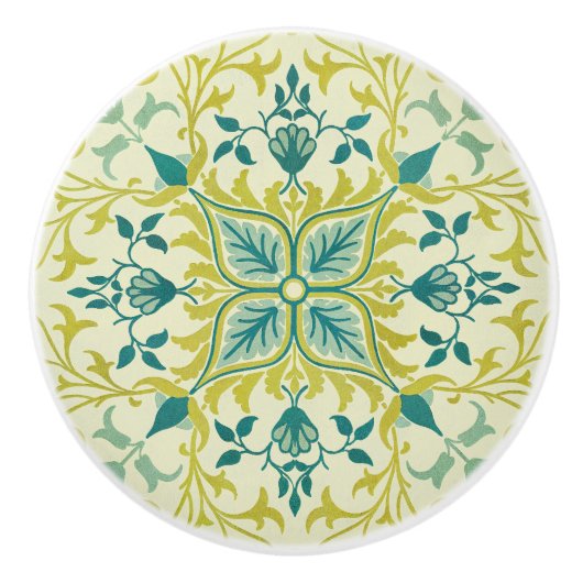 Morris Yellow Turquoise Vine & Flower Pattern セラミックノブ (正面)