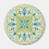 Morris Yellow Turquoise Vine & Flower Pattern マグネット (正面)