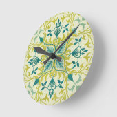 Morris Yellow Turquoise Vine & Flower Pattern ラウンド壁時計 (傾斜)