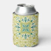 Morris Yellow Turquoise Vine & Flower Pattern 缶クーラー (缶正面)