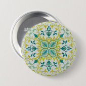 Morris Yellow Turquoise Vine & Flower Pattern 缶バッジ (正面&裏面)