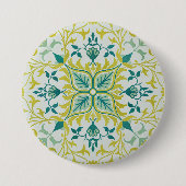 Morris Yellow Turquoise Vine & Flower Pattern 缶バッジ (正面)